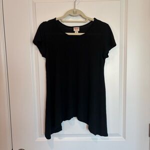 Women’s Black Short Sleeve Tunic Tee / T-Shirt - High Low Hem
